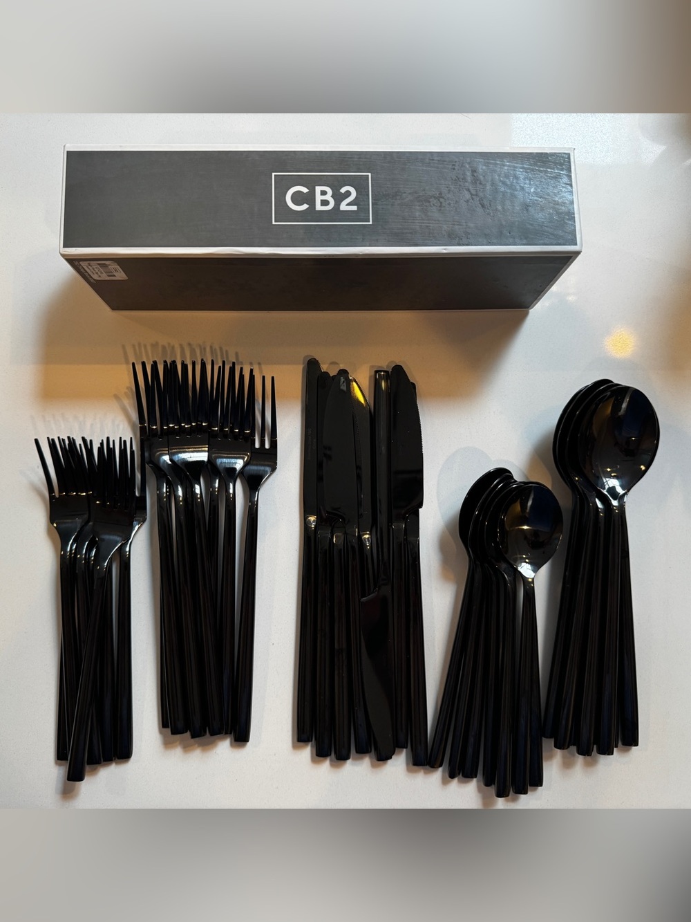 CB2 Knight Black Flatware Set 39pc Modern Stainless Glossy Black